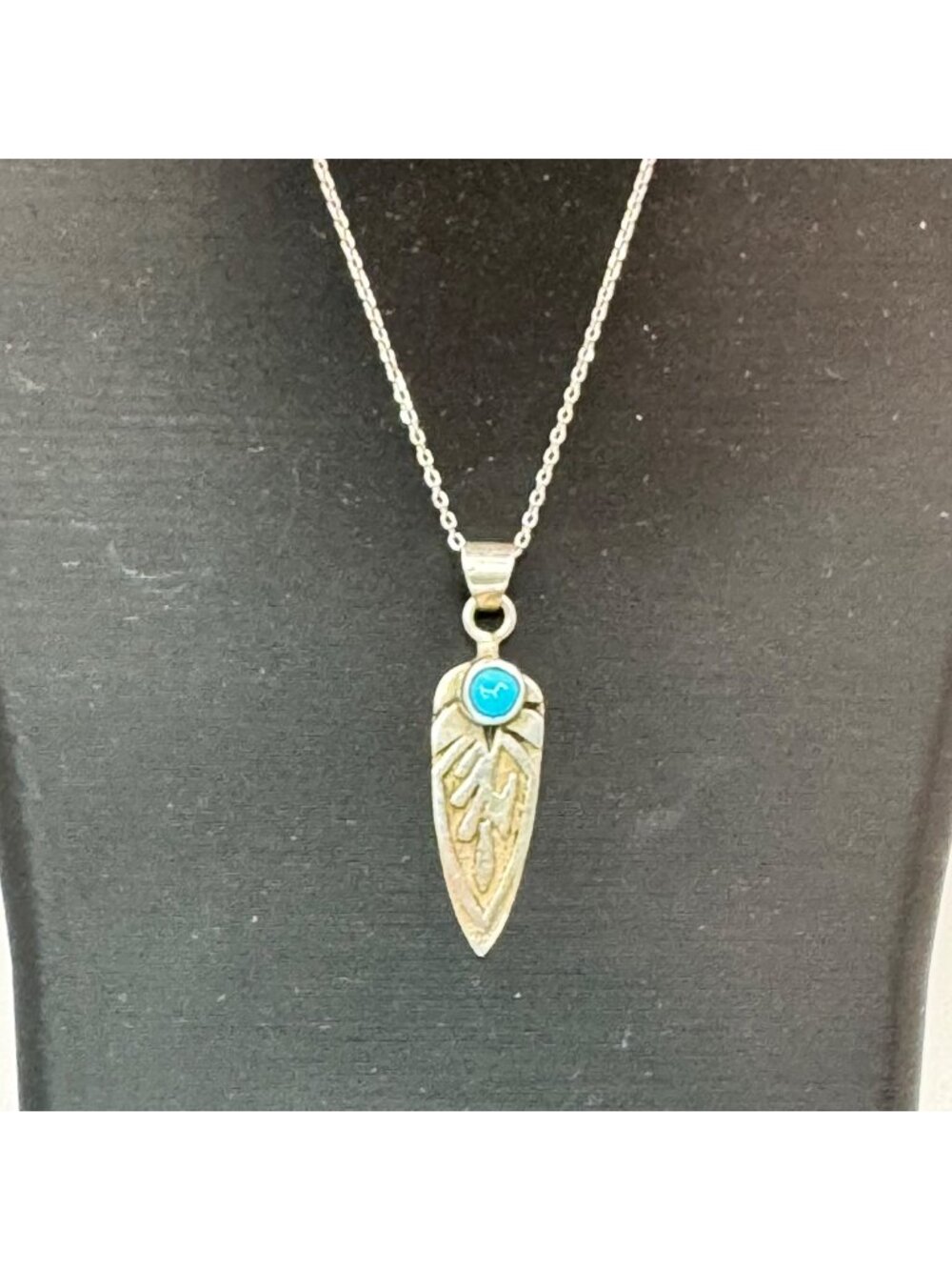 Ervin Hoskie Kingman Turquoise Feather Pendant w/ Sterling Silver Necklace 16”